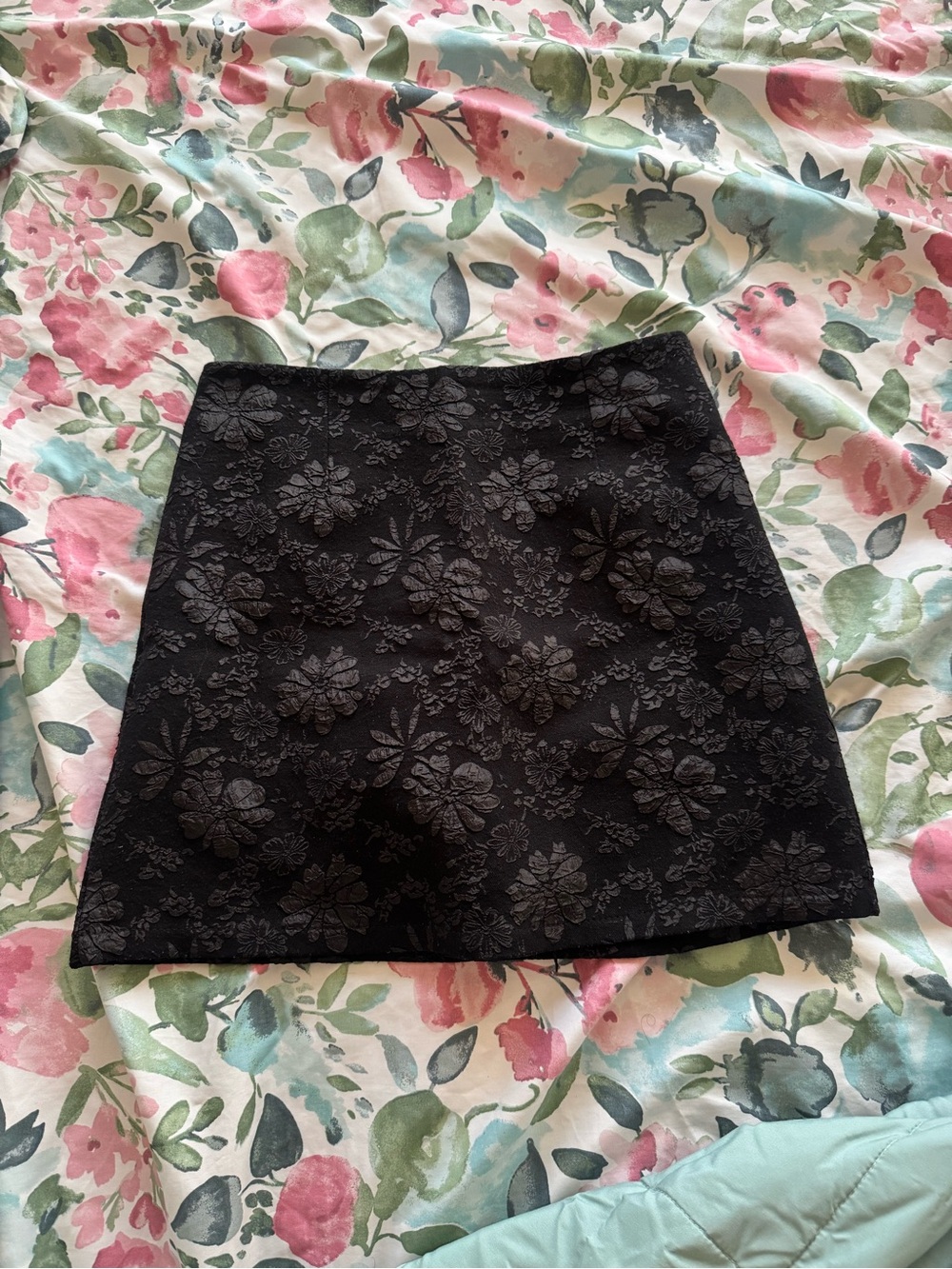 Black Floral Jacquard Mini Skirt